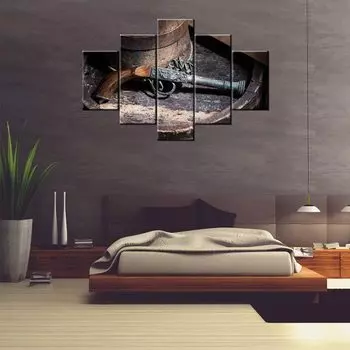 5 шт., пистолет, деревенская стрельба, картины, дом коренных американцев, художественные пистолеты, 5 шт., холст, HD печать, домашний декор, стена без рамы 20x35 20x45 20x55cm