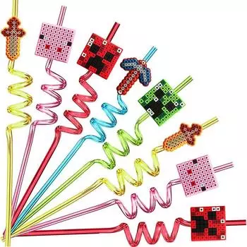 5 шт. пиксельные трубочки многоразовые шахтерские пластиковые спиральные питьевые трубочки детские сувениры на день рождения украшения соковые трубочки 1