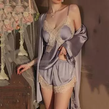 5 шт. пижамный комплект женский пижамы сексуальный кружевной свадебный халат ночная рубашка весна-лето шелковый вискозный халат пижамы повседневная домашняя одежда M