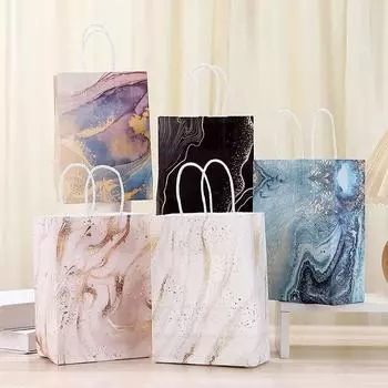 5 шт. Подарочный пакет из крафт-бумаги с мраморным дизайном и ручкой для упаковки на день рождения, свадебные подарки для гостей, принадлежности для вечеринок C