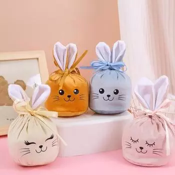 5 шт., подарочный пакет с пасхальным кроликом, милый портативный мультяшный кролик с заячьими ушками, фланелевые вкусности, подарок для закусок, конфеты, сумка на шнурке, подарок на праздник Пасхи оранжевый