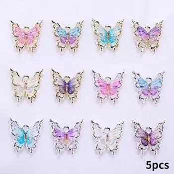 5 шт., подвеска для ногтей в виде бабочки Spirit, 3D-градиент, кристально чистая, сияющая, бабочка, украшение для ногтей своими руками, милые аксессуары для ногтей MZH-AC40