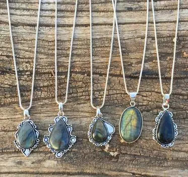 5 шт. подвеска из драгоценного камня лабрадорит из стерлингового серебра 925 пробы в форме овела, ювелирные изделия на шею Free Size синий