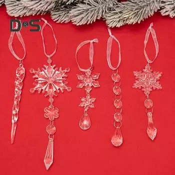 5 шт. подвеска на рождественскую елку прозрачные акриловые снежинки сосульки украшения легко устанавливаются хрустальные подвесные украшения для рождественских елок 5pcs