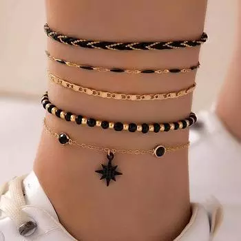 5 шт. подвеска в виде восьмиконечной звезды из цинкового сплава в стиле бохо, женский повседневный браслет на ногу 5 pcs чёрный