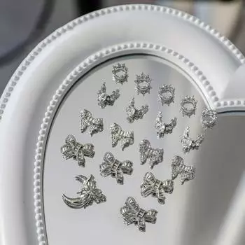 5 шт. Подвески для ногтей бант-узел металлические 3D украшения для ногтей серебристые сплавные аксессуары маникюрные стразы бриллиантовые украшения салон нейл-арта G
