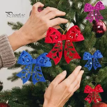 5 шт., подвески с бантом на елку, яркий цвет, ажурный дизайн, подвесные украшения для рождественской елки своими руками розы красного