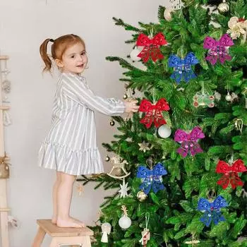 5 шт., подвески с бантом на елку, яркий цвет, ажурный дизайн, подвесные украшения для рождественской елки своими руками розы красного