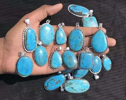 5 шт. Подвески с драгоценными камнями бирюзы, лот из стерлингового серебра 925 пробы, ювелирные изделия 15.27 MM - 18.89 MM синий