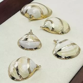 5 шт., Подвески-шармы из натуральной ракушки, сплава цинка с золотистым краем для DIY, аксессуары для унисекс-ожерелья, для изготовления ювелирных изделий или украшения аквариума 5Pcs/30-3535-40mm