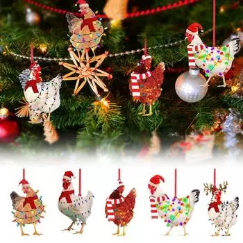 5 шт. подвески в виде цыплят на рождественскую елку 2D цыплята акриловые украшения рождественские петухи куры с шарфом для украшения рождественской елки 5pcs