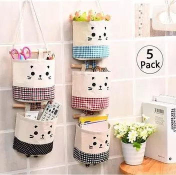 5 шт. подвесная сумка для хранения складная сумка с одним карманом хлопковая льняная сумка для хранения