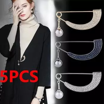5 шт., полукруглая брошь из искусственного жемчуга и циркона, простая модная женская одежда для девочек, пальто с геометрическим рисунком, свитер, кардиган, броши, аксессуары для одежды 5pcs золотой