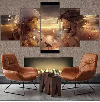 5 шт., постер «Атака Титанов», «Эрен Йегер», современный домашний декор для стен, картина, художественный принт, живопись на холсте для гостиной 20x35cm*2 20x45cm*2 20x55cm*1