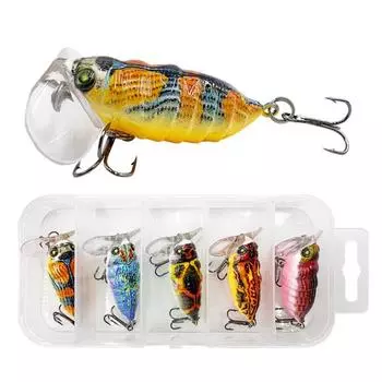 5 шт. приманка для рыбалки в верхней воде, искусственная приманка для цикады с двойными острыми крючками для предотвращения побега, универсальная приманка для пресноводной и морской рыбалки, искусственная приманка