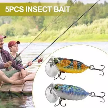 5 шт. приманка для рыбалки в верхней воде, искусственная приманка для цикады с двойными острыми крючками для предотвращения побега, универсальная приманка для пресноводной и морской рыбалки, искусственная приманка 5pcs