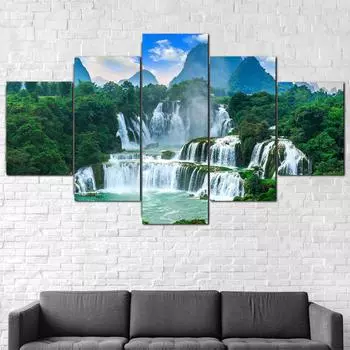 5 шт. Природа Лесной водопад Волшебный 5 шт. холст с принтом плакат настенный художественный декор фотографии HD печать без рамки абстрактные 5 шт. 20x35 20x45 20x55cm