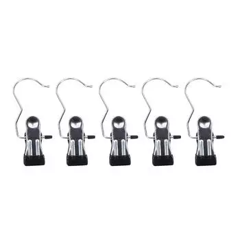 5 шт. прищепок из нержавеющей стали, прищепки для белья с крючком, портативная подвесная клипса для одежды, органайзер для одежды, вешалка One Size чёрный