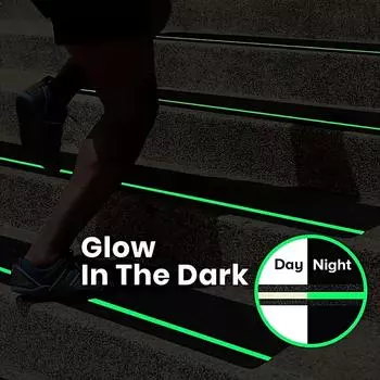 5 шт. противоскользящие светоотражающие полосы для лестниц и ступеней 10*61 см, лестничные ступени с высоким сцеплением, клейкие полосы, прочные, светящиеся 10*61cm жёлтый