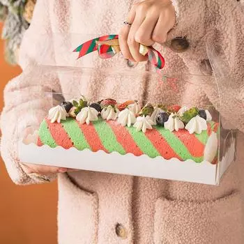 5 шт., Прозрачная ручная упаковочная коробка, рулет для торта, рулон полотенец, швейцарский рулет, подарочная упаковочная коробка для выпечки своими руками large size