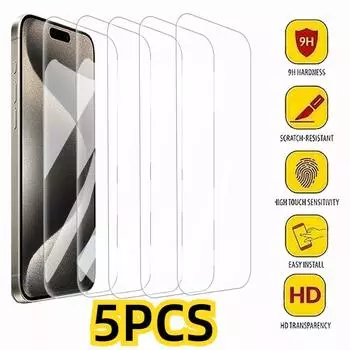 5 шт. прозрачное закаленное стекло для iPhone 16 15 Pro Max протектор экрана iphone 11 чистый