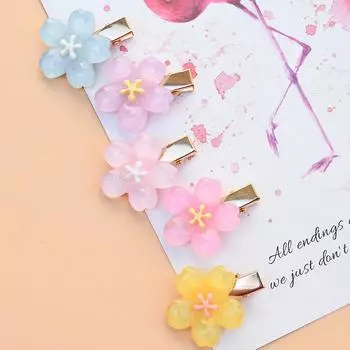 5 шт. прозрачные блестящие смоляные цветы заколки для волос для девочек милые сакура золотистые металлические разбитые заколки для волос женские аксессуары для волос Size fits all