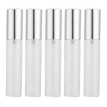 5 шт. Прозрачные стеклянные флаконы для духов с серебряным носиком 10 мл в форме цилиндра, многоразовый пустой флакон для духов