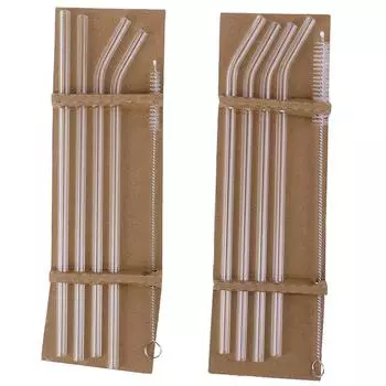 5 шт., прозрачные стеклянные соломинки с прямым изгибом, щетка для чистки напитков, напитков, бара