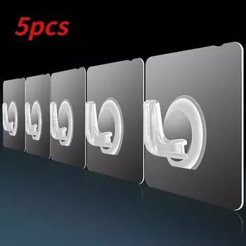 5 шт. Прозрачный настенный крючок, прочные самоклеящиеся дверные настенные вешалки, крючки на присоске, стойка для тяжелой нагрузки, присоска для чашек, крючки для кухни и ванной комнаты 5pcs