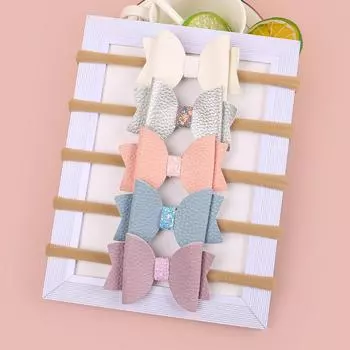 5 шт. ПУ Банты для волос Повязки на голову Детские девочки Нейлоновая повязка на голову Эластичные Мягкие резинки для волос для ребенка Тюрбан Младенческие аксессуары для волос