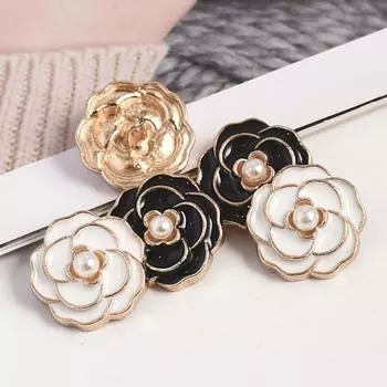5 шт. пуговицы для одежды в виде цветка камелии из цинкового сплава, швейные пуговицы для рубашки с жемчужными розами, пуговицы для шитья одежды 18mm чёрный