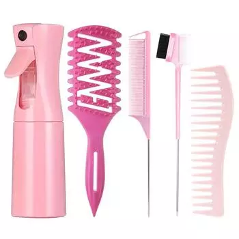 5 шт. Расческа с широкими зубьями, Бутылка-спрей для воды, Расческа для укладки с заостренным концом, Салонная