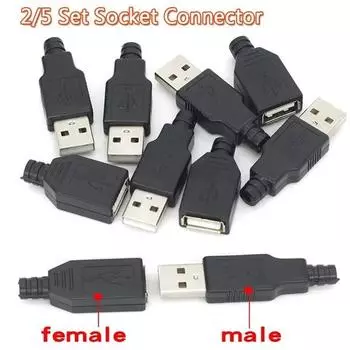 5 шт. разъем USB 4-контактный «папа-мама» с черной пластиковой крышкой