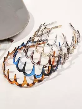 5 шт. Разноцветные повязки на голову для женщин и девочек, Нескользящие зигзагообразные повязки, Обруч для волос с гребнем, Для ежедневного использования, Йоги, Спа, Вечеринок