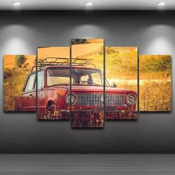 5 шт. Ретро Классический Красный Трабант Винтаж Автомобиль Фреска Настенный Принт Искусство Холст Плакаты Картина для Гостиной Домашний Декор Фотографии 20x35 20x45 20x55cm