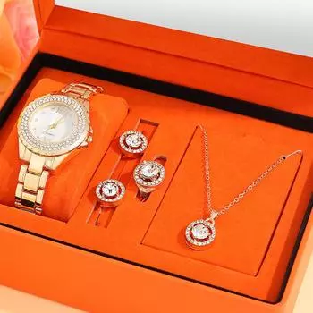 5 шт. роскошные модные женские часы простые женские деловые кварцевые часы мужские повседневные ожерелье браслет серьги наручные часы
