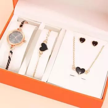 5 шт. роскошный персонализированный женский ремешок для часов с крестиком, женские кварцевые часы в форме сердца, ожерелье, браслет с гвоздем для подруги