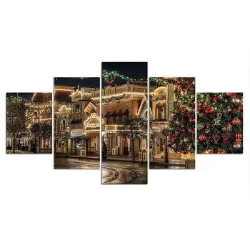 5 шт., Рождественская деревня, город, холст, картины, искусство, HD печать, 5 панелей, декор для комнаты, современные 5 шт., настенный постер, абстрактные картинки 20x35 20x45 20x55cm