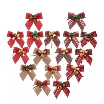 5 шт. Рождественские банты, рождественские подарочные банты с маленькими колокольчиками, украшения для рождественской елки, банты для рукоделия, домашняя вечеринка, подарочная коробка, декор