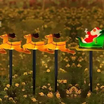 5 шт. Рождественские сани Санты и олени на солнечных батареях, набор для украшения газона, праздничные светодиодные фонари для сада, декор для улицы 800 5pcs in one теплый белый