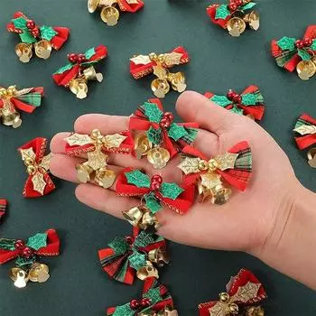5 шт. Рождественские украшения для вечеринки, банты-колокольчики, елочные украшения, банты-колокольчики, декор для рождественских подарков, декор для подарочной коробки с Новым годом 2025 Other