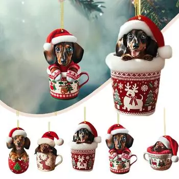 5 шт. Рождественские украшения, милые подвесные украшения для собак, такса, вечеринка, акриловое дерево для автомобиля 2024 P7Y6 Puppy Acrylic Pendant-5pcs