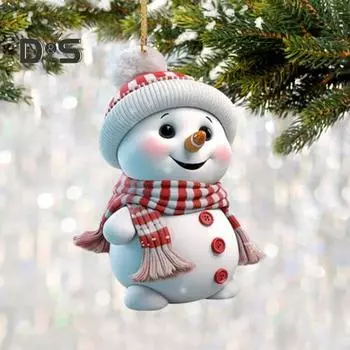 5 шт. Рождественский снеговик, украшение 2D, плоский акриловый снеговик, подвесное украшение, мультяшный снеговик, подвеска для рождественской елки, каминная дверь, декор 5pcs