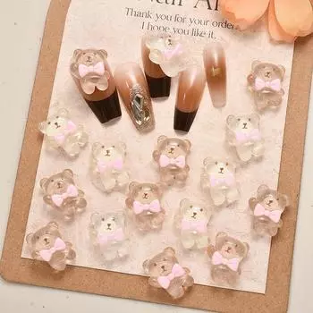 5 шт. розовые бабочки-медведи для ногтей 3D Kawaii украшения для ногтей DIY смоляные медведи маникюрные принадлежности для дизайна маникюра кофейный