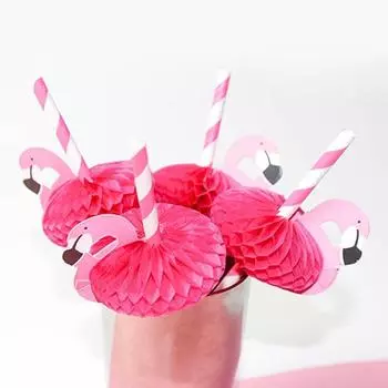 5 шт. розовых бумажных трубочек с фламинго Luau для тропической пляжной вечеринки в баре розовый