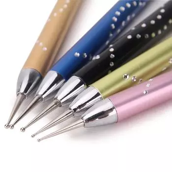 5 шт., ручка для нанесения точек со стразами для дизайна ногтей, двусторонняя металлическая ручка, средство для сбора драгоценных камней, инструмент для дизайна мраморных кончиков ногтей
