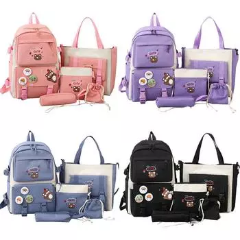 5 шт. рюкзаки для начальной школы с пеналами для детей, милый детский школьный рюкзак с медведем для девочек и мальчиков, портативный детский рюкзак чёрный