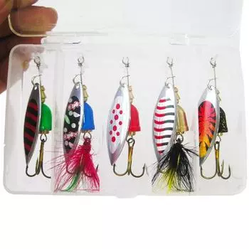 5 шт. рыболовная приманка вращающаяся приманка металлическая блесна вращающаяся рыболовная приманка с коробкой для снастей окунь форель лосось комплект жестких металлических вращающихся приманок