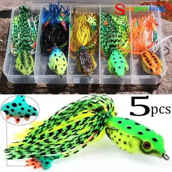 5 шт., рыболовные приманки, плавающая приманка для верхней воды, без сорняков, приманки для лягушек с двойными острыми крючками, мягкая приманка 5 Pcs