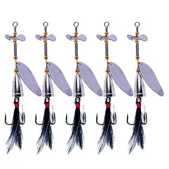 5 шт., рыболовные приманки, спиннеры, 9,9 г, 9,5 см, приманки для ложки, металлическая рыболовная приманка, жесткая приманка с перьями, спиннербейт, снасти